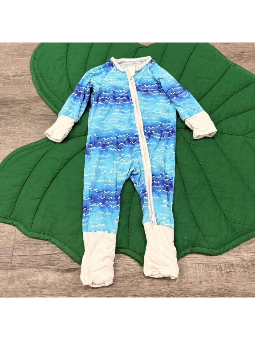 Coco Moon Hawaii Bamboo 3-6M Nalu Wave Print Convertible Zipper Coverall